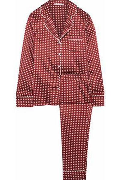 Shop Stella Mccartney Woman Poppy Snoozing Polka-dot Stretch-silk Satin Pajama Set Claret