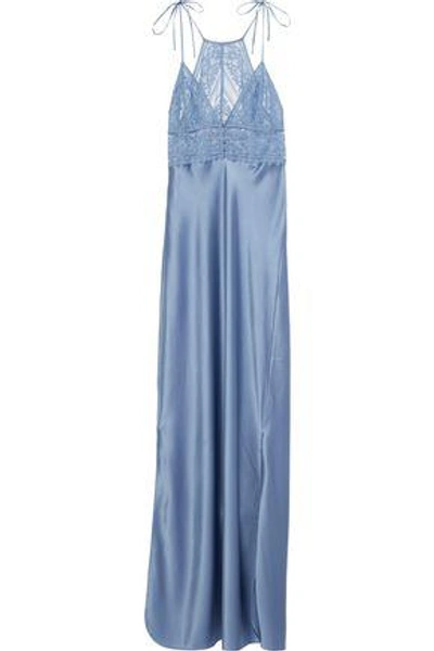 Shop Stella Mccartney Woman Ophelia Whistling Corded Lace And Silk-blend Satin Chemise Light Blue