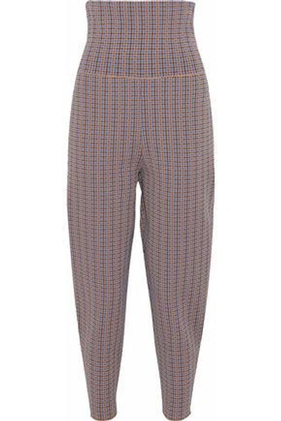 Shop Stella Mccartney Cropped Houndstooth Jacquard-knit Tapered Pants In Brick