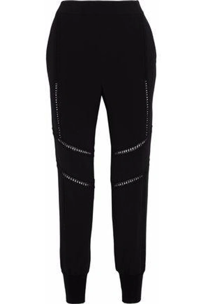 Shop Stella Mccartney Open Knit-trimmed Crepe Track Pants In Black