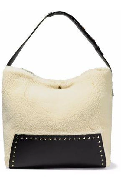 Shop Stella Mccartney Woman Studded Faux Leather-paneled Faux Shearling Tote Black