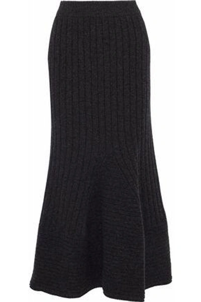 Shop Stella Mccartney Woman Ribbed Wool Maxi Skirt Black