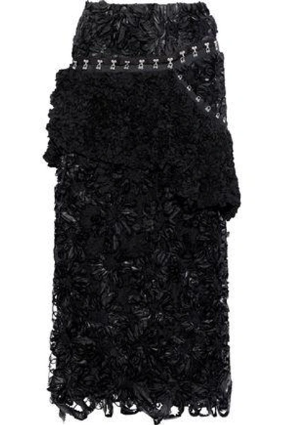 Shop Proenza Schouler Woman Embroidered Shell And Tulle Peplum Midi Skirt Black