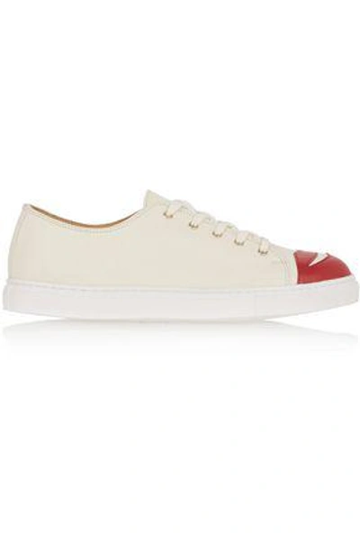 Shop Charlotte Olympia Woman Kiss Me Appliquéd Leather Sneakers Off-white