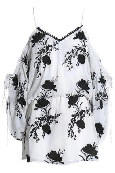 Shop Alice And Olivia Cold-shoulder Gathered Embroidered Gauze Tunic In White