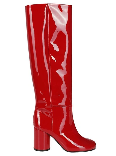 Shop Maison Margiela Patent Block Heel Boots In Red