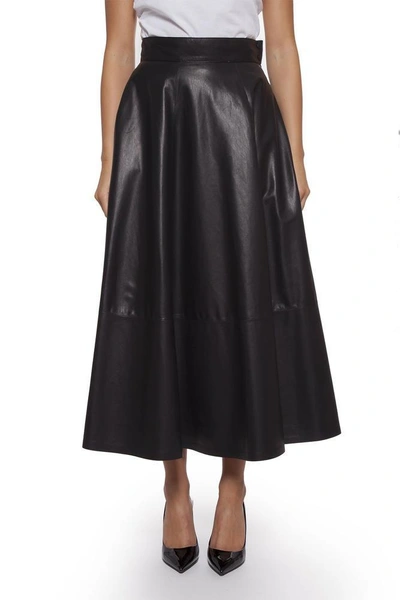 Shop Loewe Leather Flared Skirt In Black