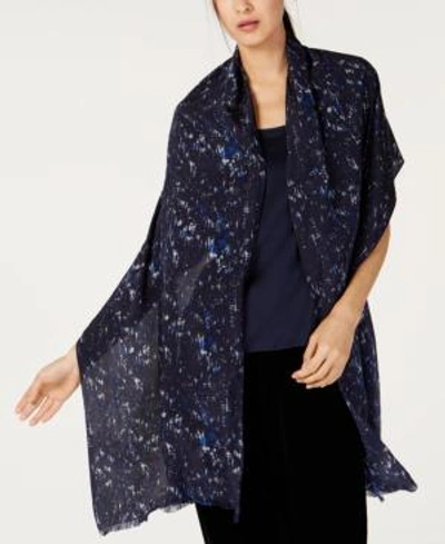 Shop Eileen Fisher Printed Silk Wrap In Royal