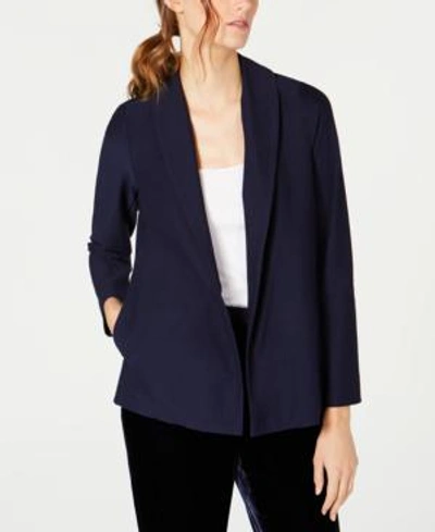 Shop Eileen Fisher Shawl-collar Washable Crepe Jacket In Midnight
