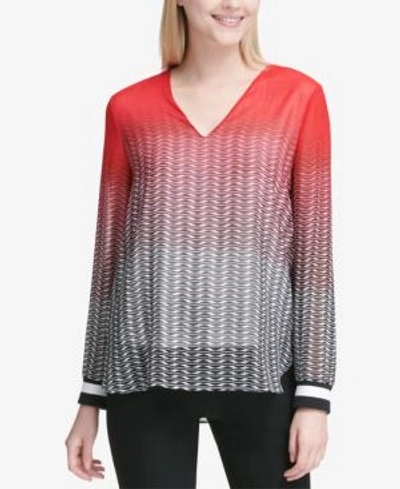 Shop Calvin Klein Printed V-neck Top In Rouge Multi