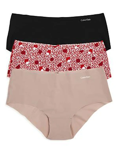 Shop Calvin Klein Invisibles Hipsters, Set Of 3 In Silver Rose/dot/black
