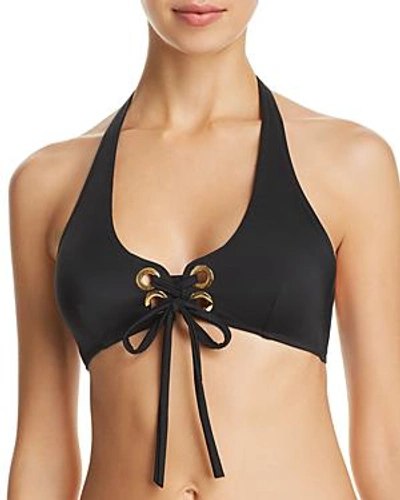 Shop Milly Vita Italian Solid Swim Grommet Santorini Bikini Top In Black