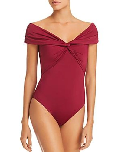 Shop Trina Turk Trink Turk Solid Twist Front One Piece Swimsuit In Merlot