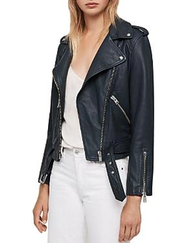 Shop Allsaints Balfern Leather Biker Jacket In Midnight Blue