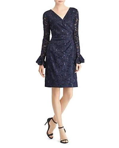 Shop Ralph Lauren Lauren  Petites Sequined Lace Dress In Navy