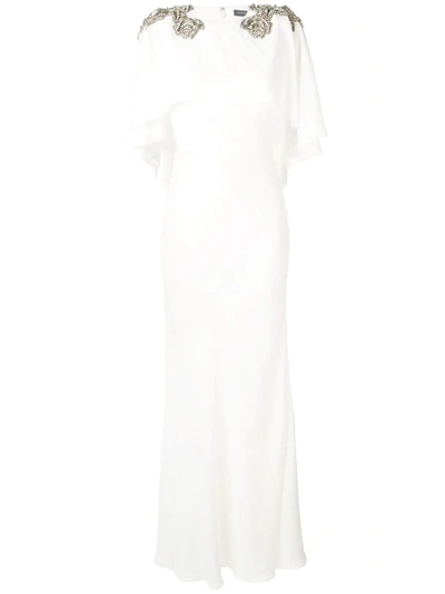 Shop Alexander Mcqueen Crystal Embellished Long Dress In White