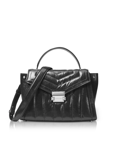 Shop Michael Kors Whitney Medium Quilted Leather Satchel In Black