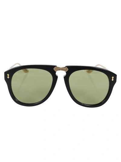 Shop Gucci Tinted Aviator Sunglasses In Black/gold