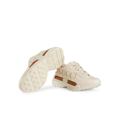 Shop Gucci Neutral Rython  Logo Leather Sneakers