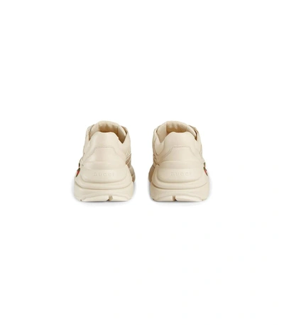 Shop Gucci Neutral Rython  Logo Leather Sneakers