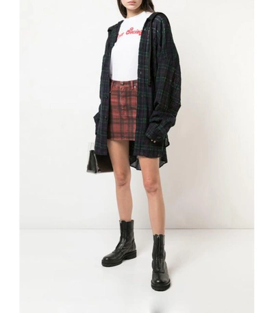 Shop R13 Red/black Check Denim Mini Skirt