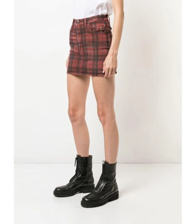 Shop R13 Red/black Check Denim Mini Skirt