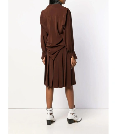 Shop Chloé Brown Pleated Shirt Dress