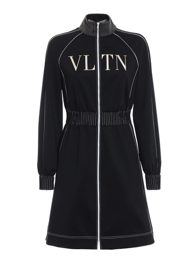 Shop Valentino Vltn Track Dress In 0no Nero