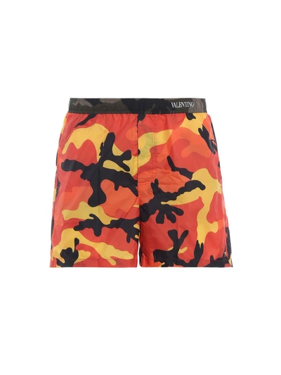 Shop Valentino Camouflage Swim Shorts In 0zy Camou Orange/army