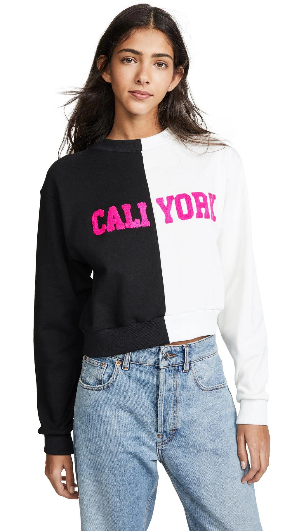 Cynthia Rowley Cali York Embroidered Crop Sweatshirt In White black With Pink ModeSens