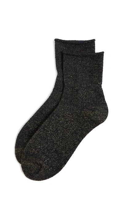 Shop Plush Rolled Fleece Socks In Black Metallic