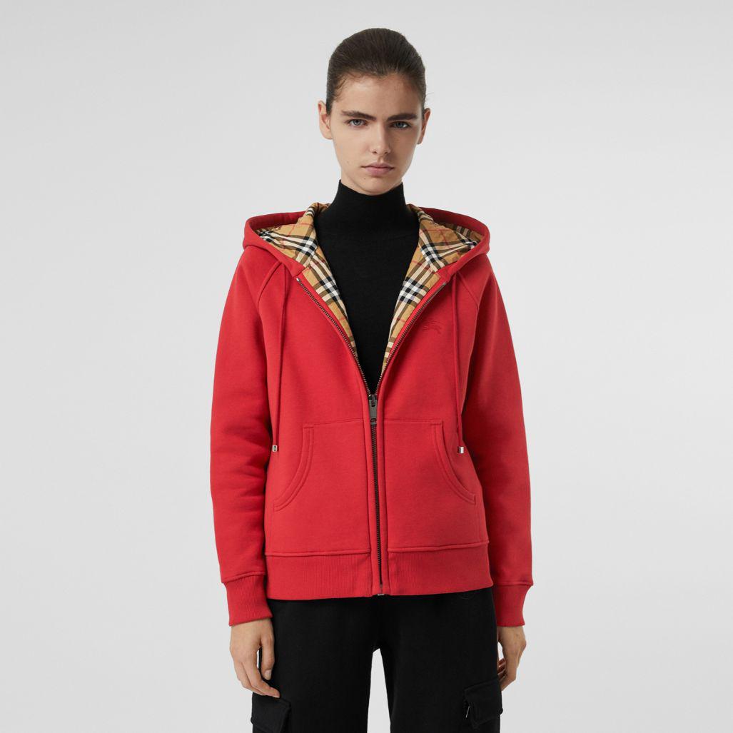 burberry vintage check detail jersey hooded top