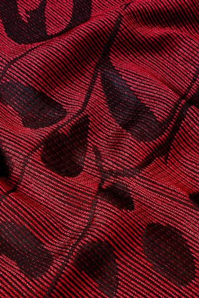 Shop Alexander Mcqueen Fringed Satin-jacquard Scarf In Red