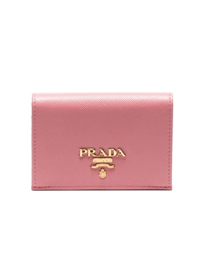 Shop Prada Pink Leather Logo Wallet