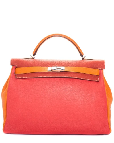 Pre-owned Hermes Pink & Orange Clemence Leather Kelly 40cm Phw In Nocolor