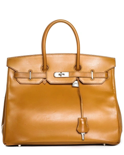 Pre-owned Hermes Gold Box Calf Leather Birkin 35cm, Phw In Nocolor