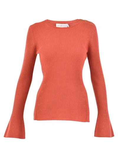 Shop Tory Burch Orange Ribbed Sweater In Brown
