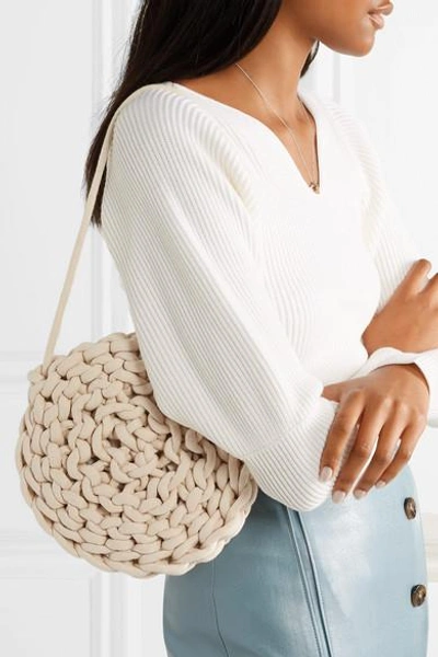 Shop Alienina Ida Woven Cotton Shoulder Bag In White