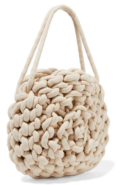 Shop Alienina Ida Woven Cotton Shoulder Bag In White