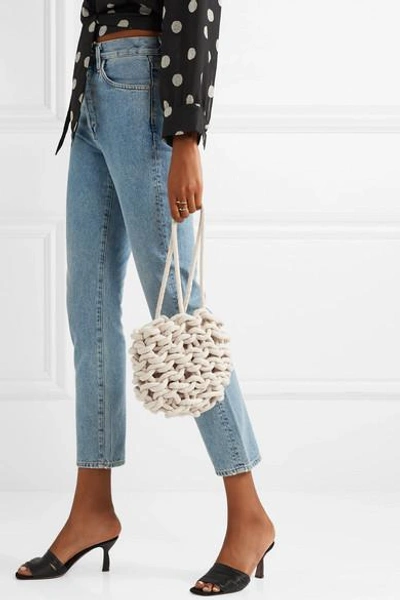 Shop Alienina Julia Woven Cotton Bucket Bag In White