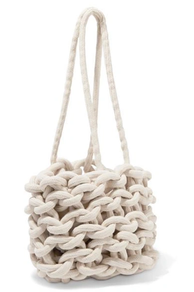 Shop Alienina Julia Woven Cotton Bucket Bag In White