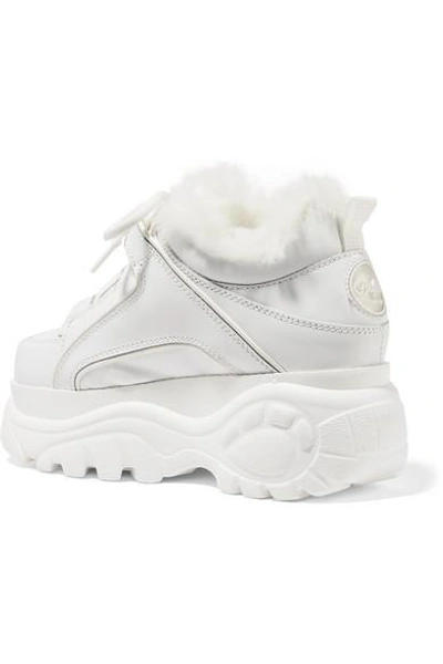 Shop Junya Watanabe + Buffalo London Faux Fur-lined Leather Platform Sneakers In White