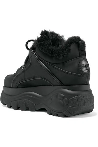 Shop Junya Watanabe + Buffalo London Faux Fur-lined Leather Platform Sneakers In Black