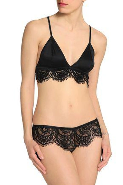 Shop Love Stories Woman Darling Lace-trimmed Silk-blend Satin Triangle Bra Black