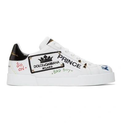 Shop Dolce & Gabbana Dolce And Gabbana White Portofino Prince Low-top Sneakers In Hwf57 White