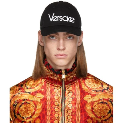 Shop Versace Black Embroidered Logo Cap In I463 Nero/b