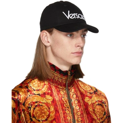 Shop Versace Black Embroidered Logo Cap In I463 Nero/b