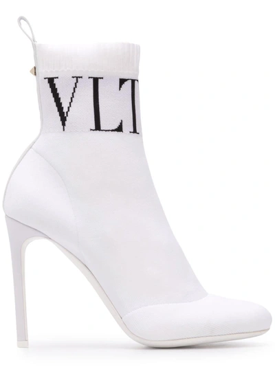 Shop Valentino Garavani Vltn Sock Ankle Boots - White