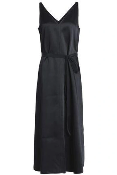 Shop Joseph Davey Crepe-satin Midi Dress In Black
