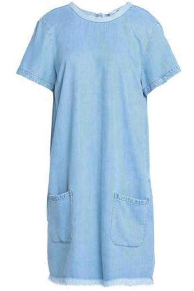 Shop 7 For All Mankind Woman Frayed Woven Mini Dress Light Denim